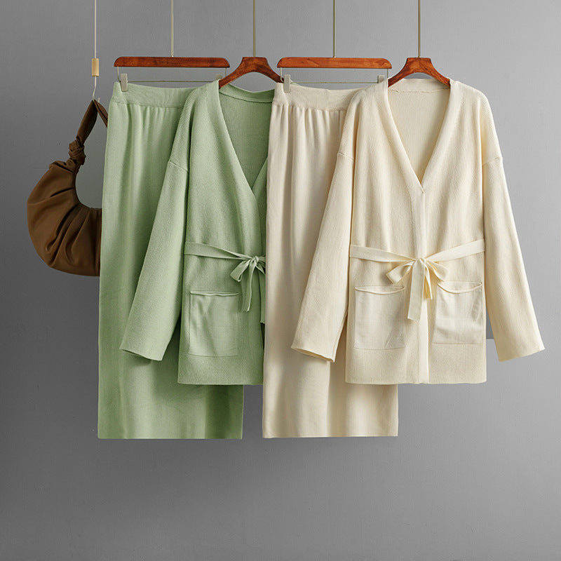V-neck loose jacket+skirt two-piece set
