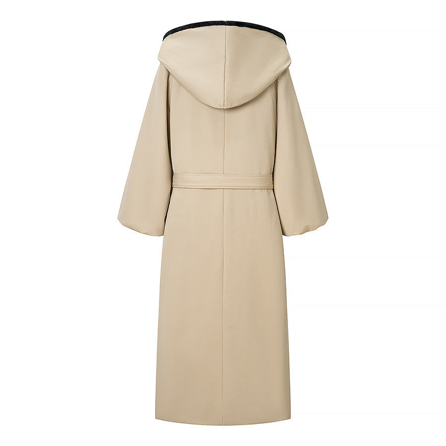 Long woolen hooded cotton jacket