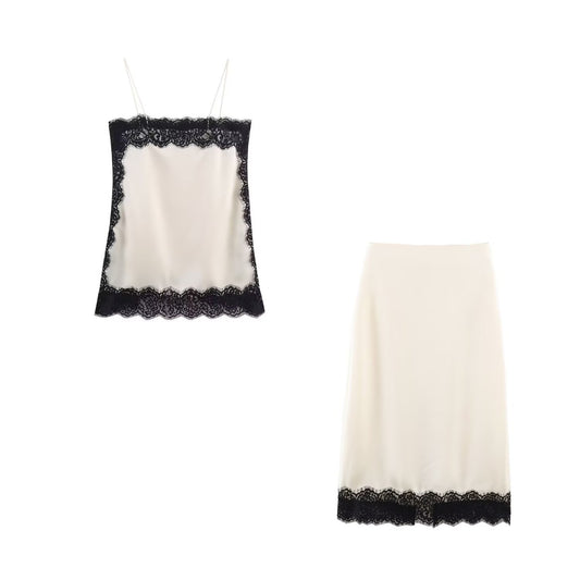 Splicing lace camisole+skirt set