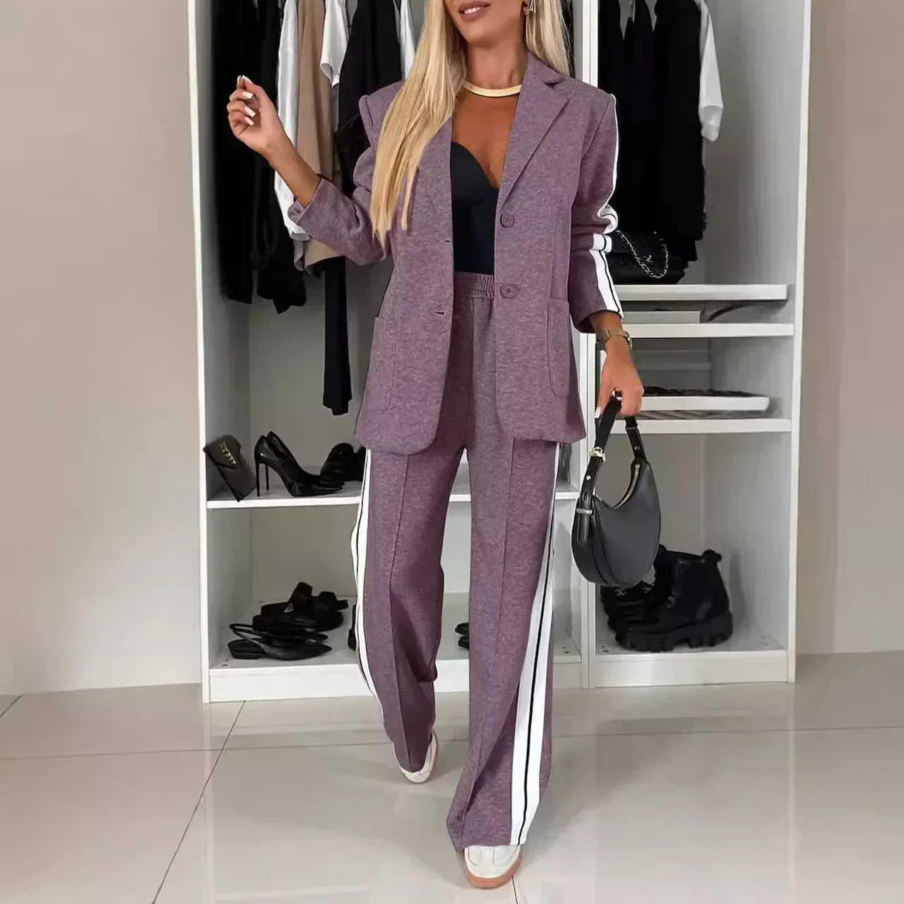 Long sleeved lapel casual suit set