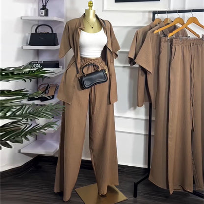 Collar loose short sleeved shirt and pants set