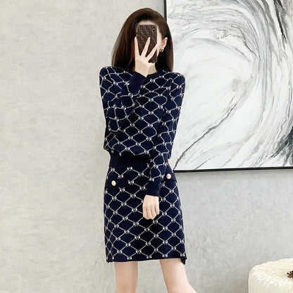Jacquard sweater knitted two-piece set skirt