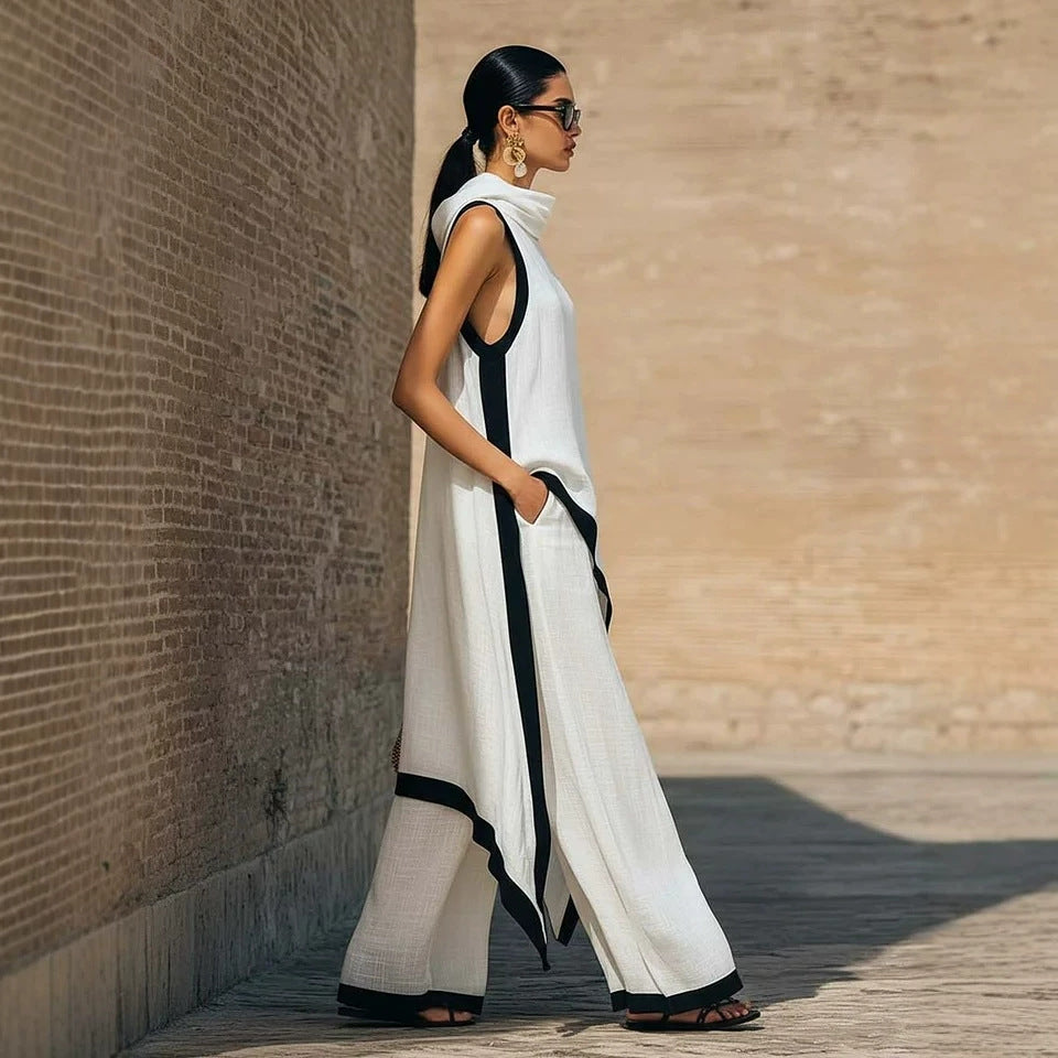 Cut Elegant Hooded Sleeveless Set