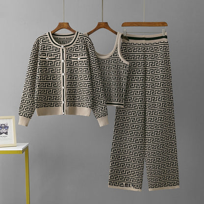 Coat, vest, wide leg pants three piece set