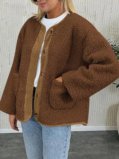 Winter coat long sleeved button down plush lambskin jacket jacket