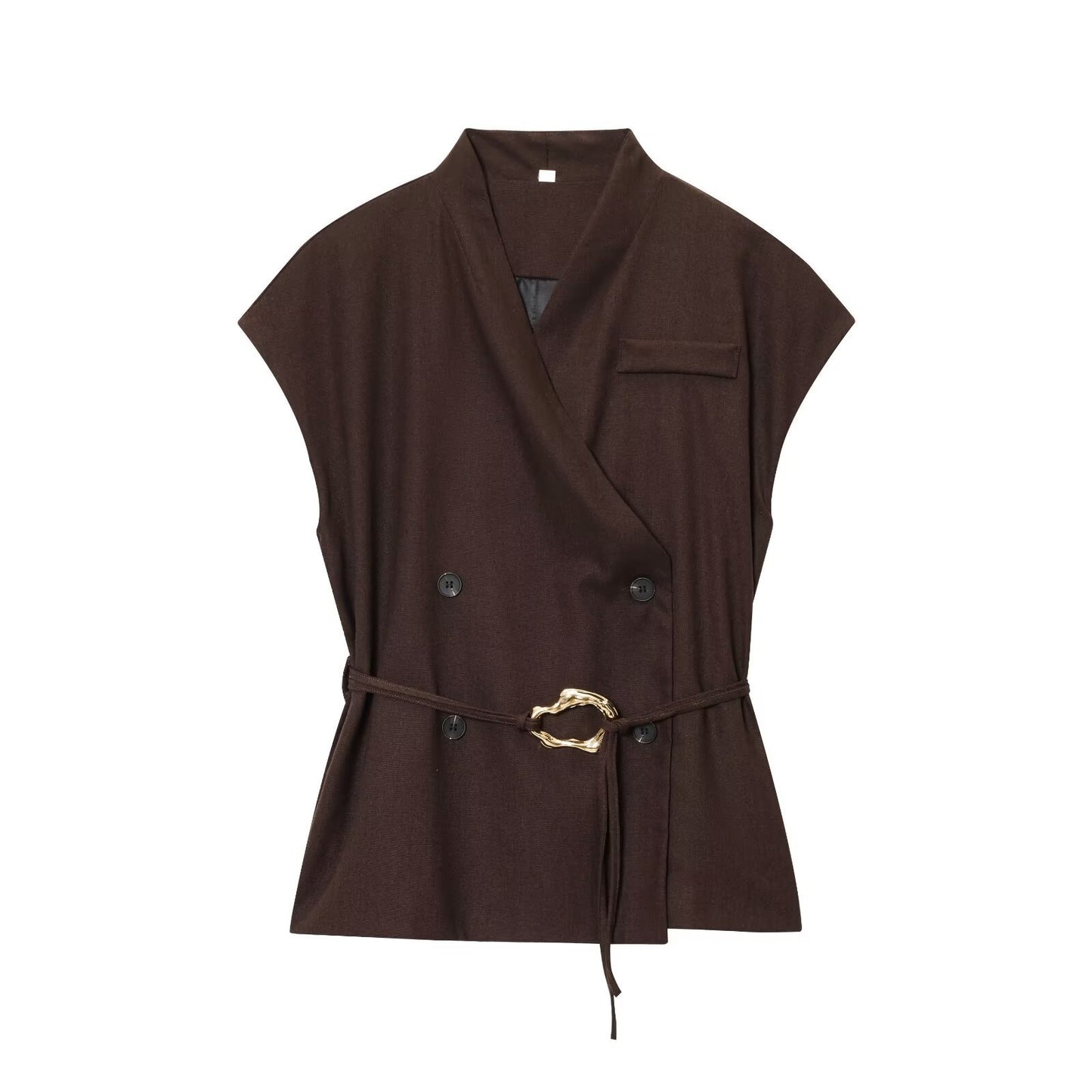 Golden Buckle Decorated Top + Casual Long Pants Set for Women