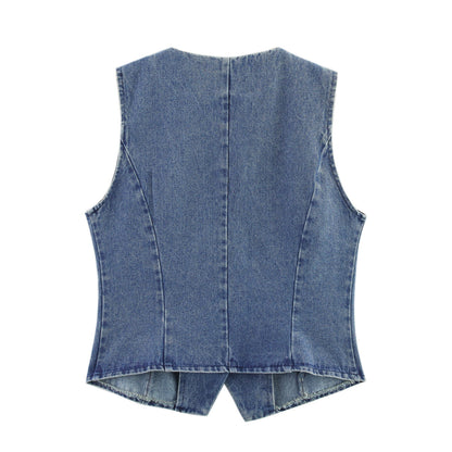 Women's Denim Vest + Wide Leg Pants Set