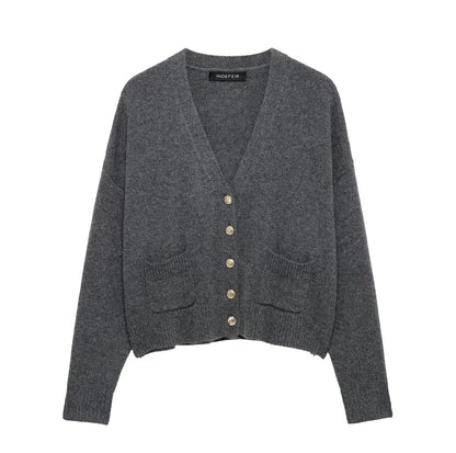 Simple metal long sleeved knitted cardigan jacket