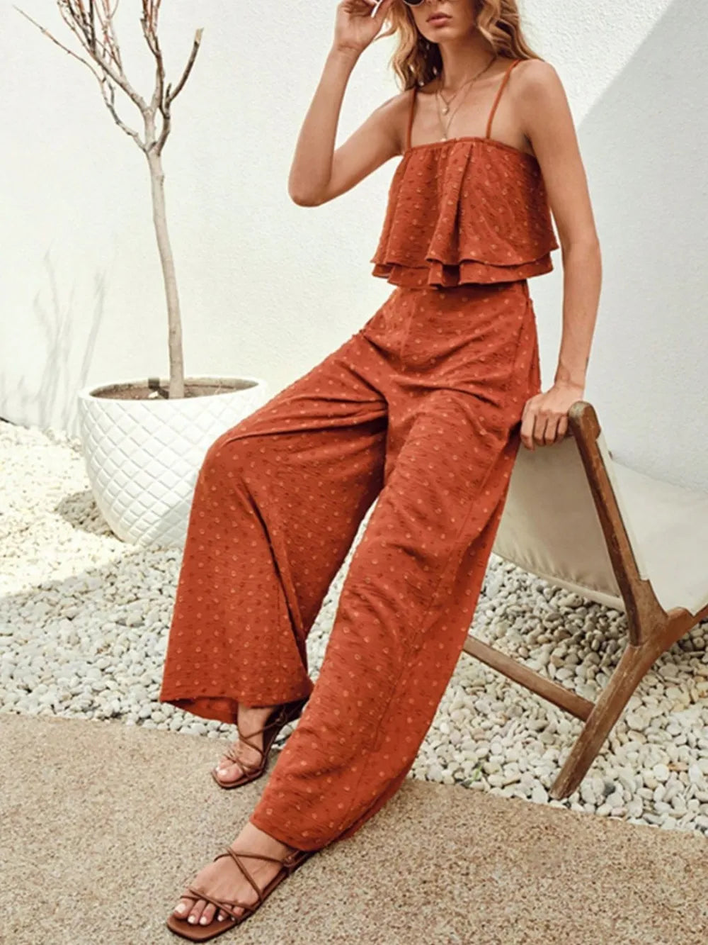 Swiss Dot Layered Cami and Pants Set