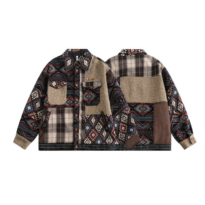 Splicing plaid lapel jacket jacket