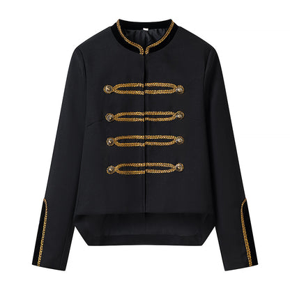 Irregular waist cinched short long sleeved jacket