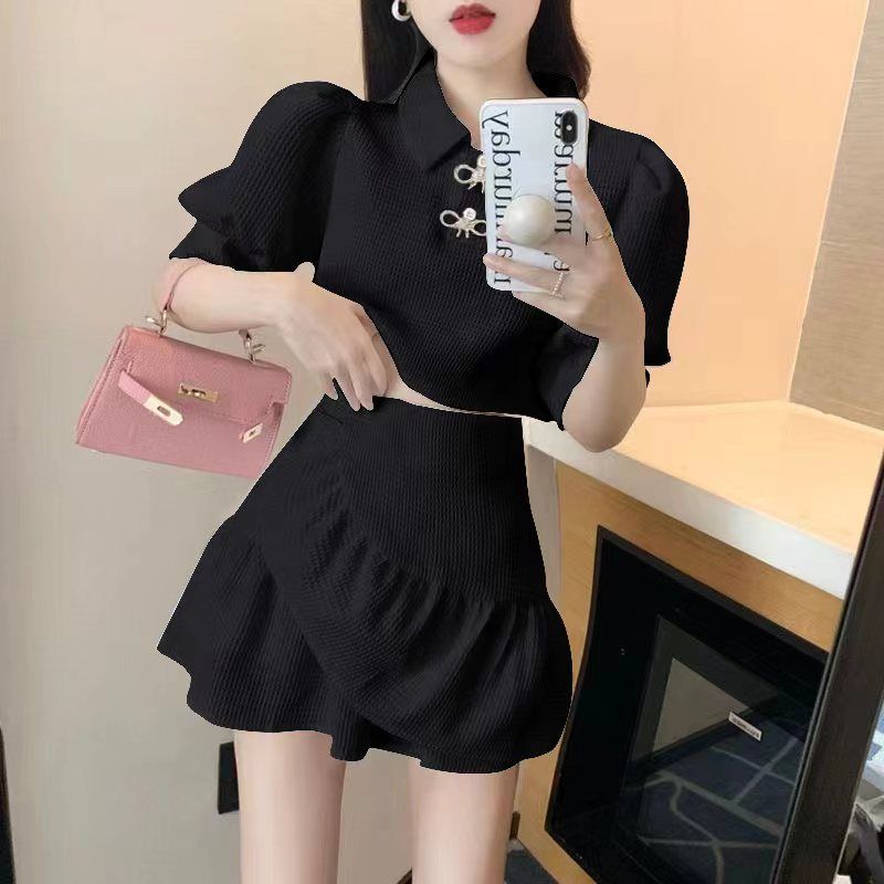 Style Two-Piece Set for Women Ruffled Top and Short Skirt