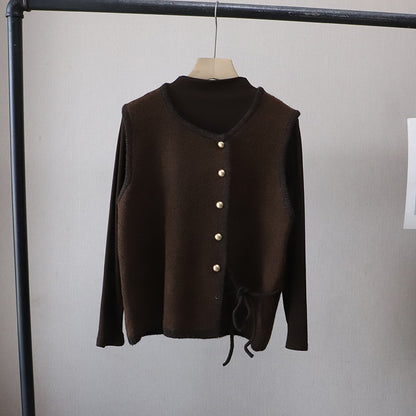 High Neck Inner Wear T-Shirt + Knitted Vest Set for Women