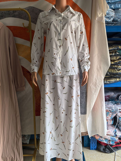 Suit Shirt and Skirt Set Women's Long Sleeve Printed Slim Dress