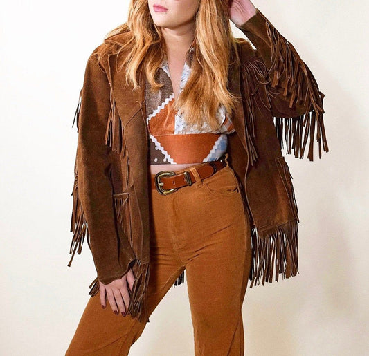 Tassel long sleeved suede jacket with tassel suit