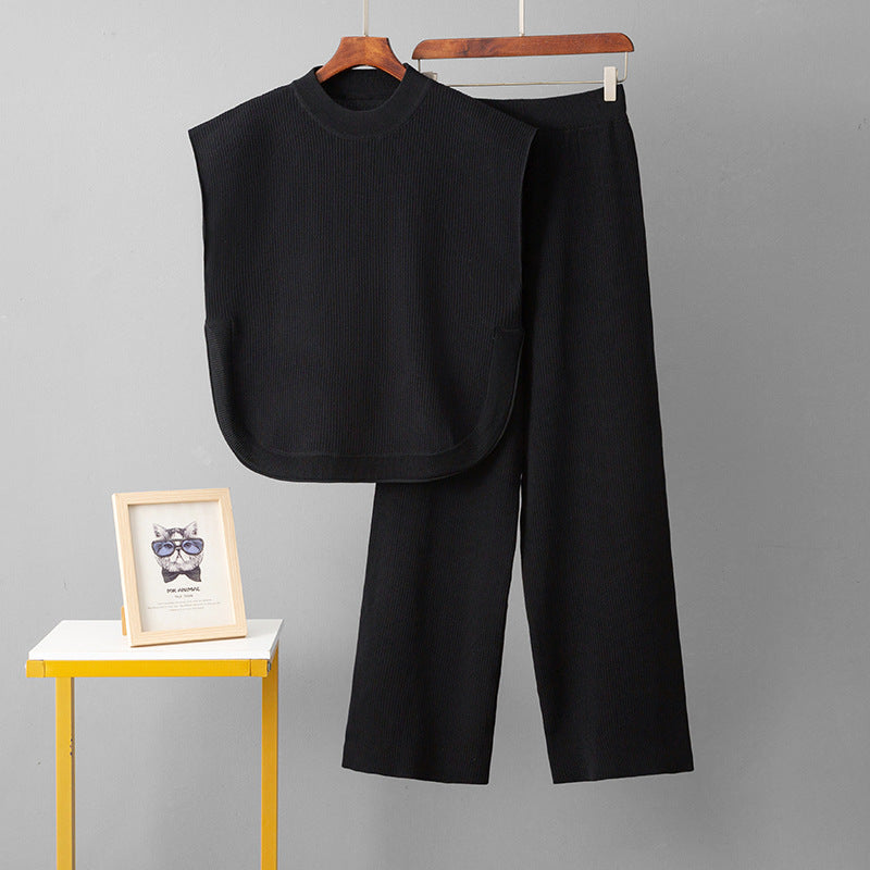Loose sleeveless top wide leg pants two-piece set for women