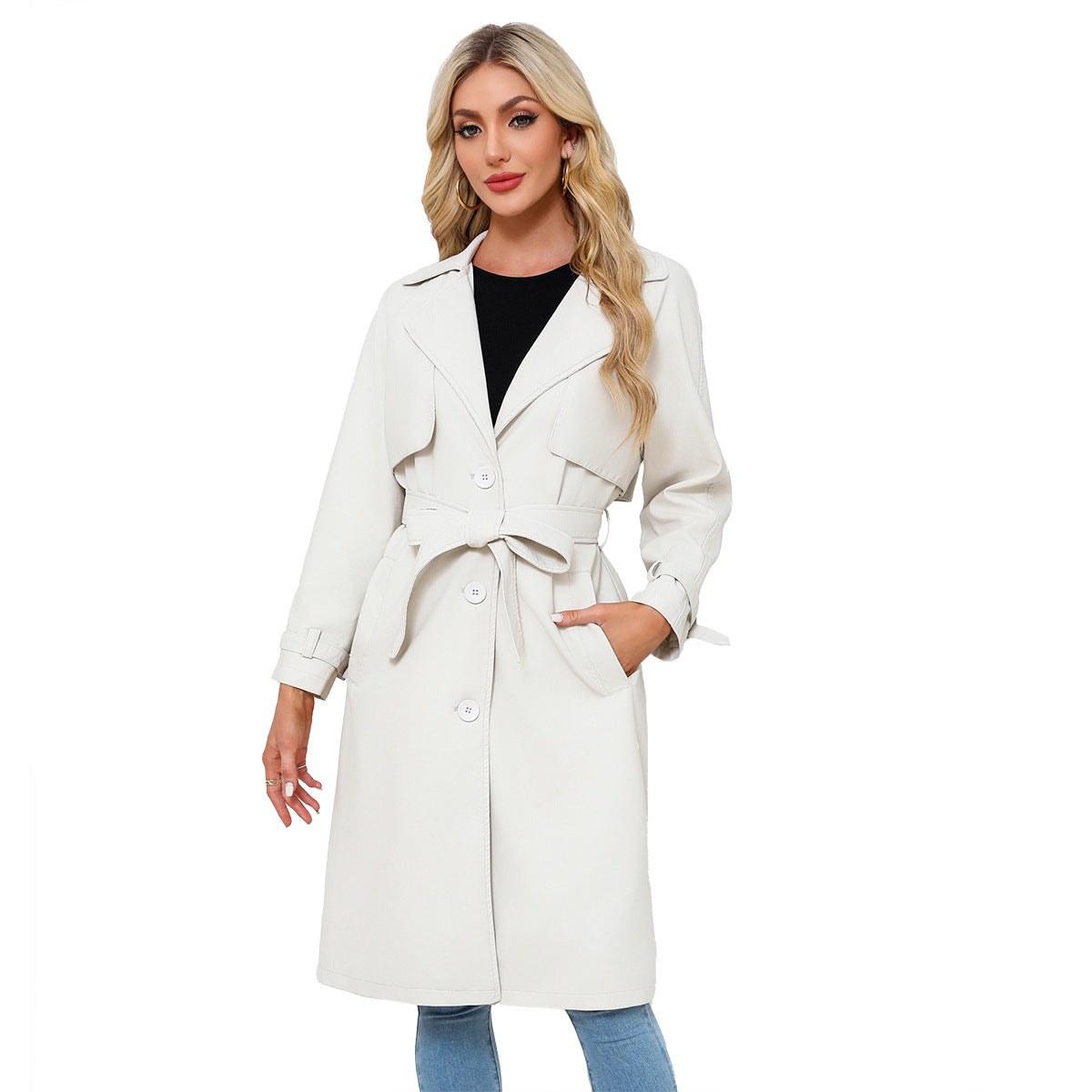 Long loose jacket with a lapel jacket