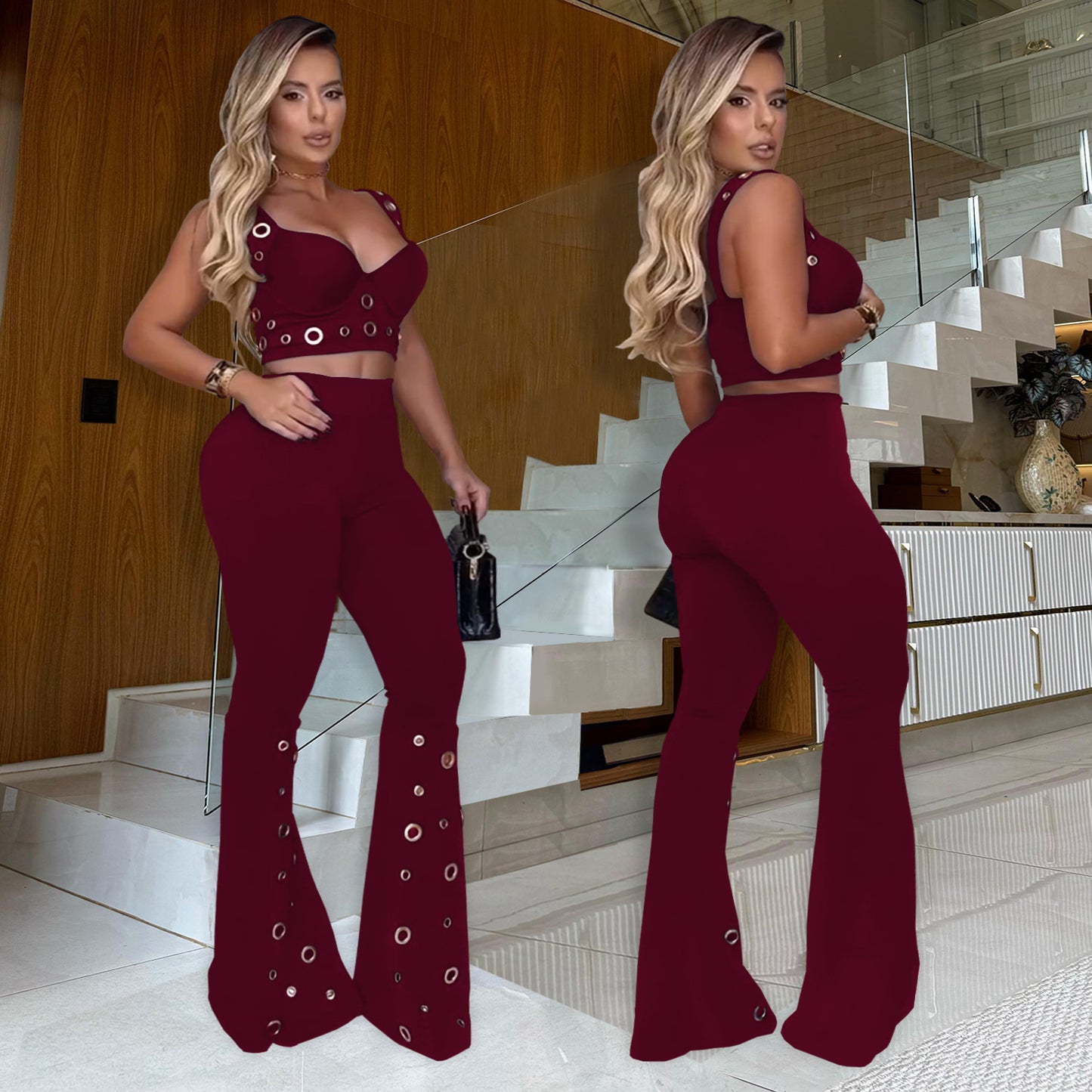 Women's Set - Elegant and Sexy Top with Wide-Leg Pants