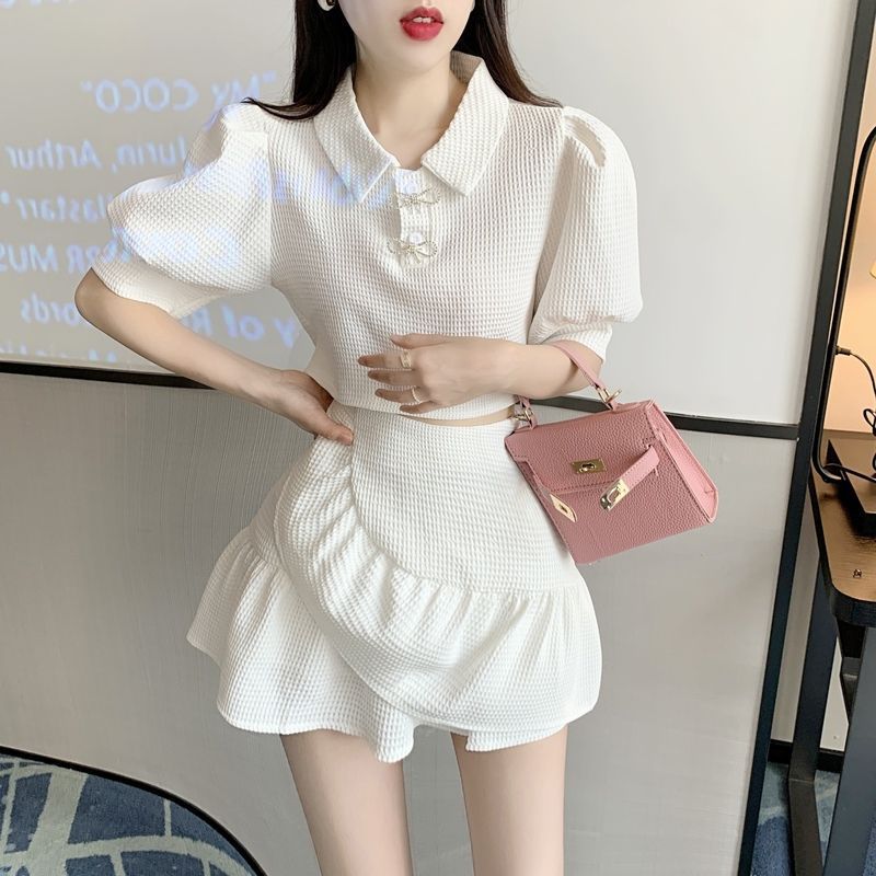 Style Two-Piece Set for Women Ruffled Top and Short Skirt