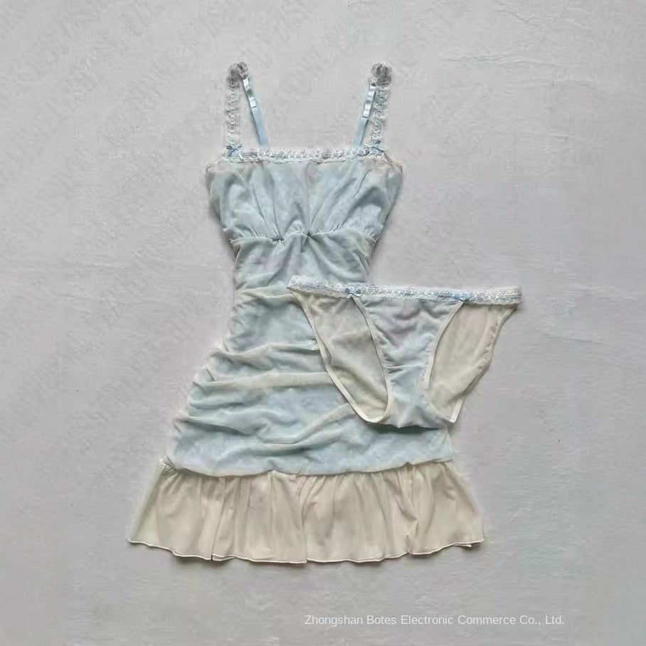 Spliced Lace Summer Waist-cinching Slimming Strapless Dress and Panty Set