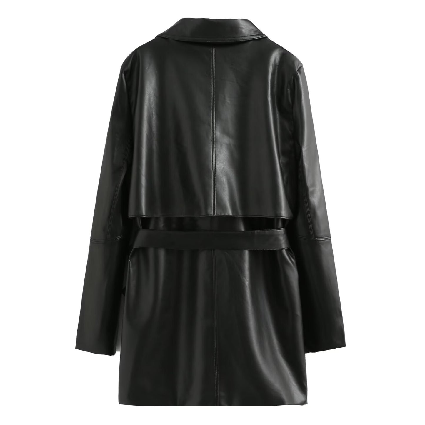 Imitation leather long windbreaker jacket