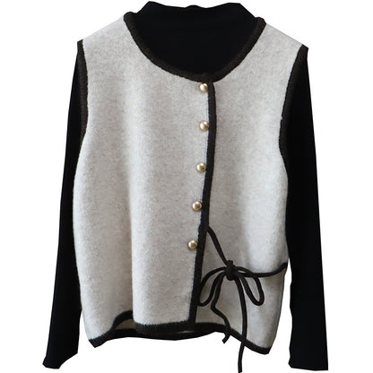 High Neck Inner Wear T-Shirt + Knitted Vest Set for Women