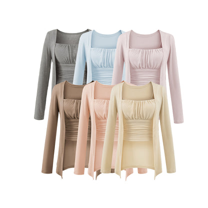 Chest cushion pleated camisole vest ➕ Long sleeved cardigan set