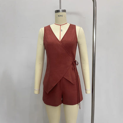 Cross vest strap shorts set