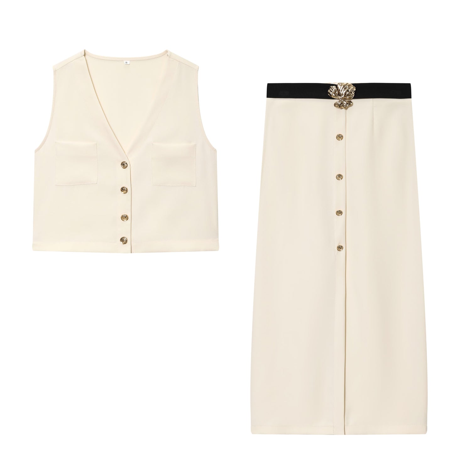 Women's Sleeveless Chiffon Top + Waistband Chiffon Midi Skirt Set