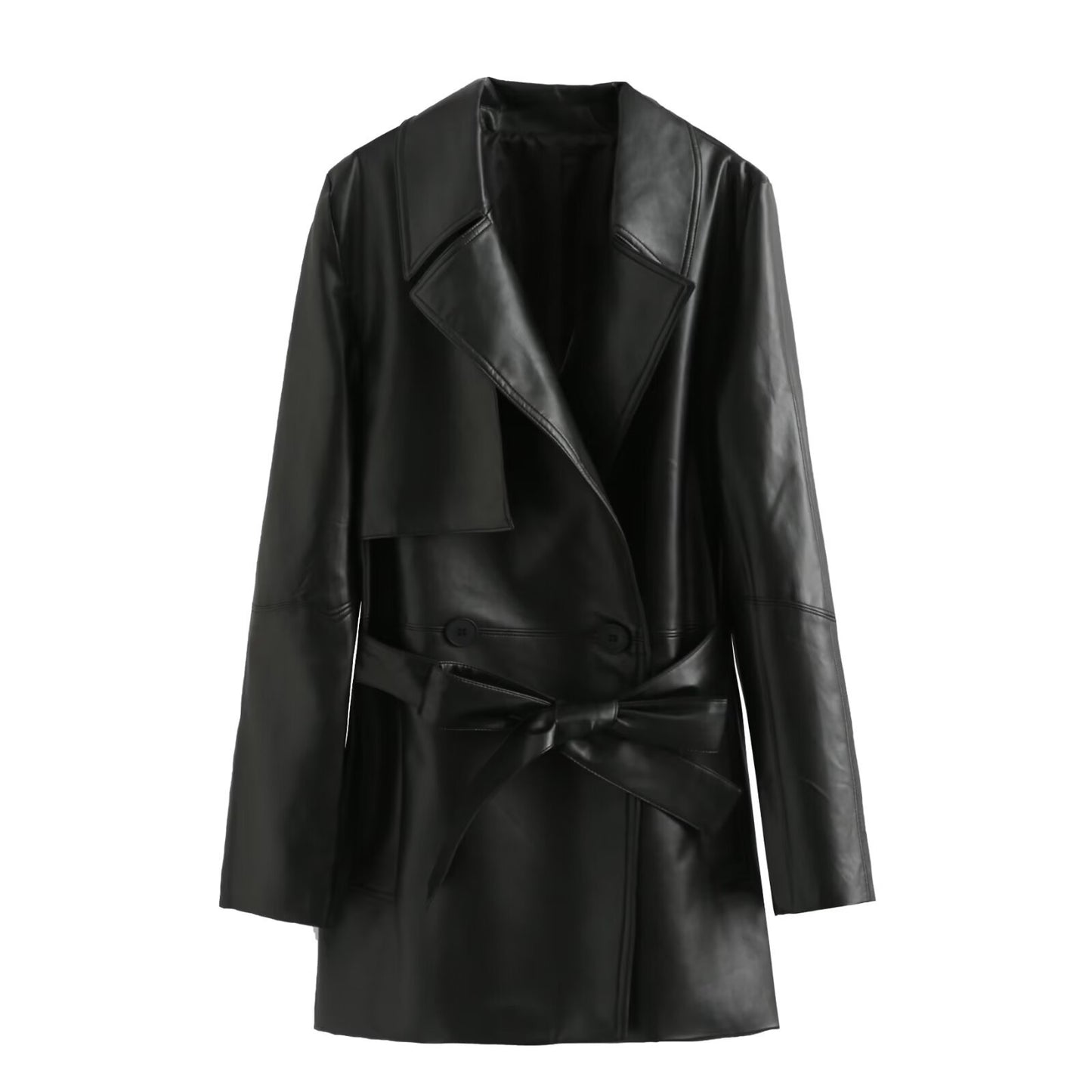 Imitation leather long windbreaker jacket