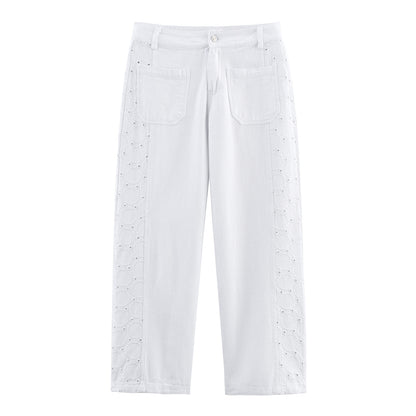Women's Hollow-out Embroidered Vest Top + Shorts + Long Pants Set