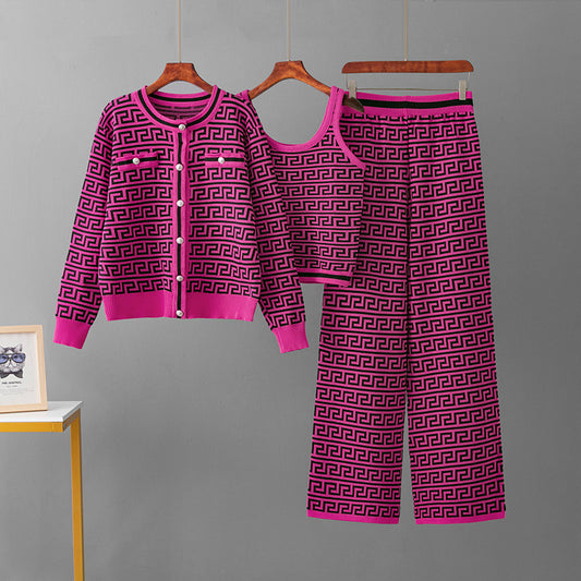Coat, vest, wide leg pants three piece set