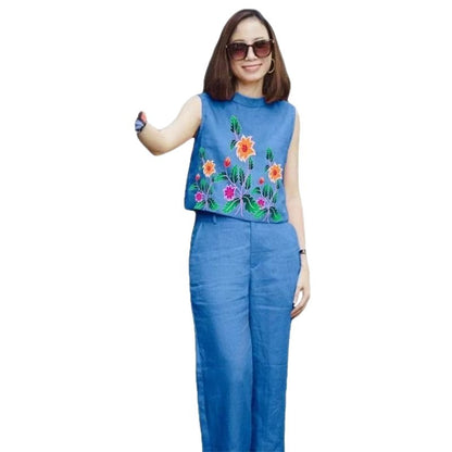 Comfortable Casual Summer Sleeveless Printed Round Neck Top Set for Women