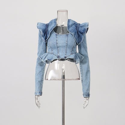Ruffle denim jacket