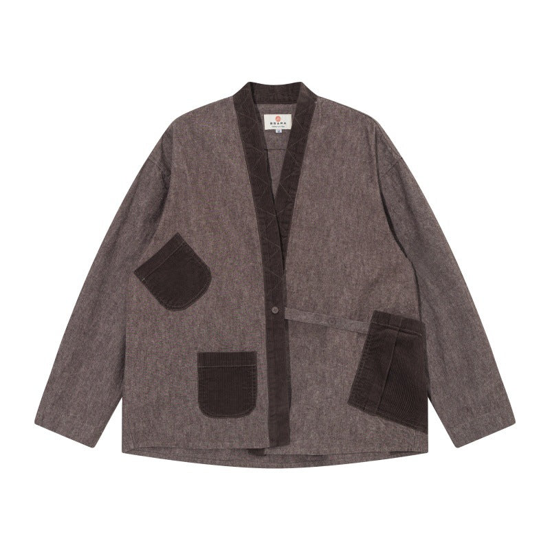 loose casual open jacket with color-blocked pocket