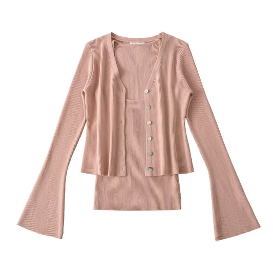 Bottom two-piece vest cardigan top knit set