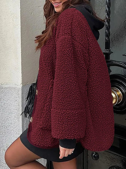 Winter coat long sleeved button down plush lambskin jacket jacket