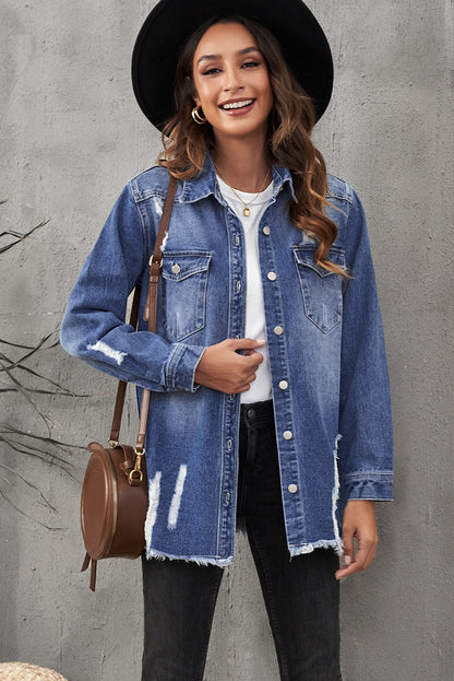 Blue Distressed Denim Jacket