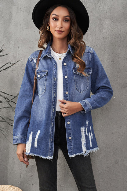 Blue Distressed Denim Jacket