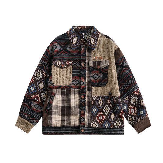 Splicing plaid lapel jacket jacket