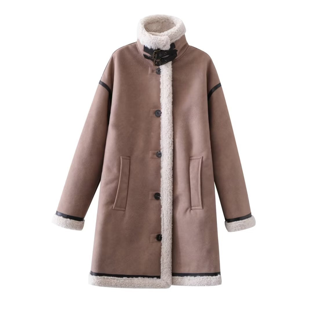 Long fur integrated coat jacket