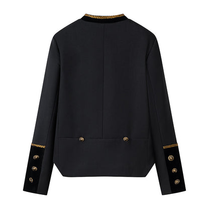 Irregular waist cinched short long sleeved jacket