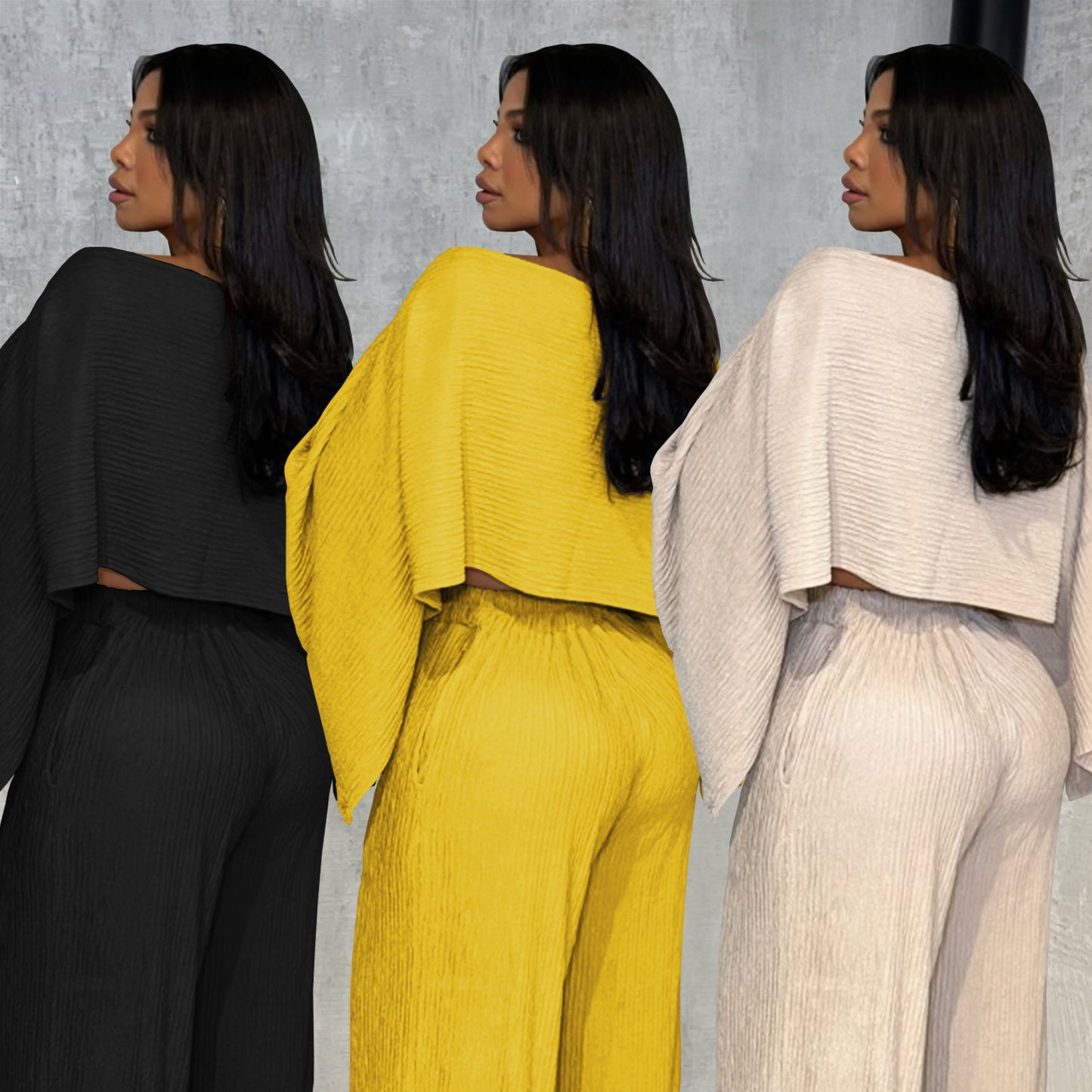 Casual Solid Color Top and Long Pants Two-Piece Set for Women