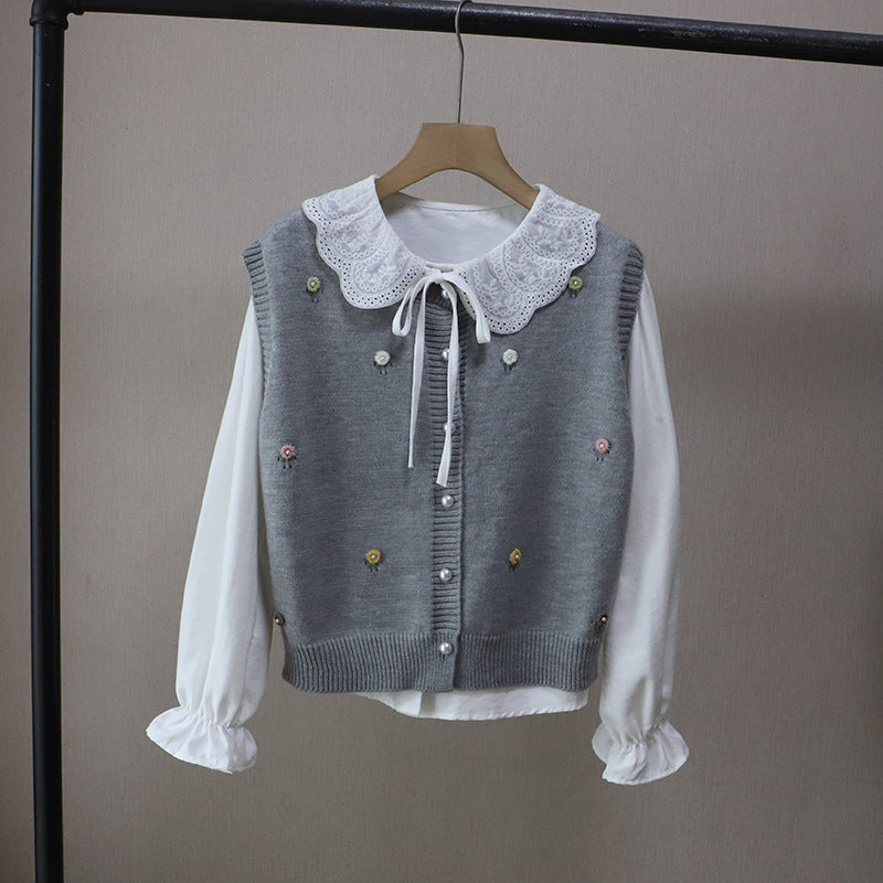 Two-piece Set for Women: Shirt + Knitted Vest, Fashionable and Youthful Look