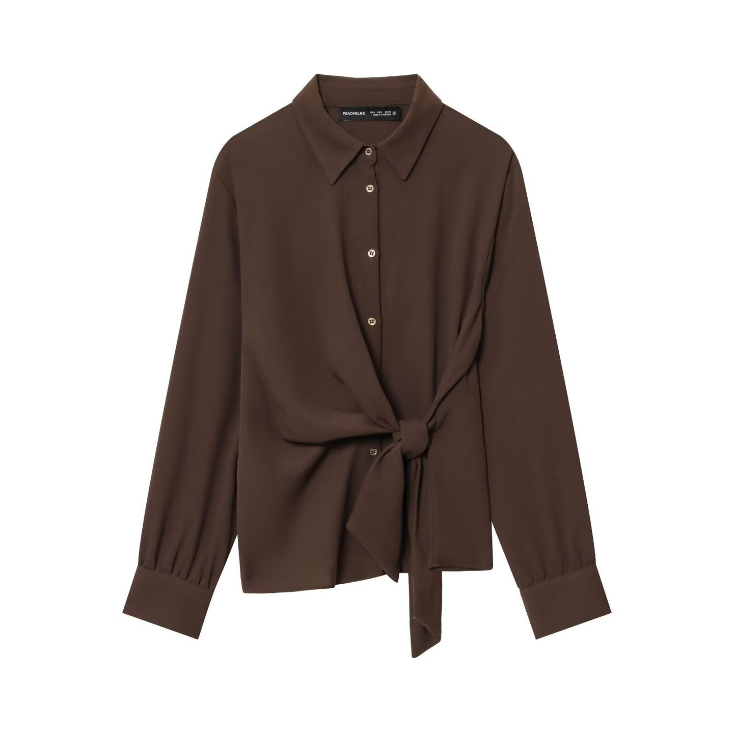 Knot decoration crepe shirt+straight leg pants set