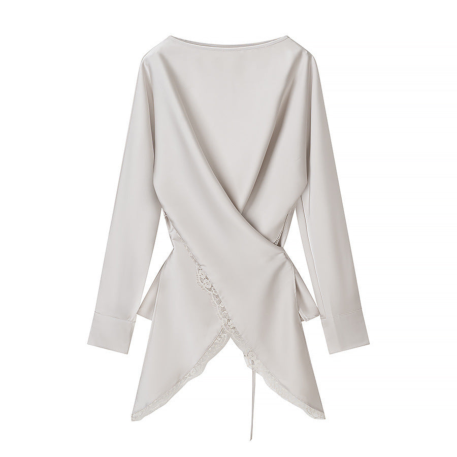 Irregular long sleeved top+long skirt set