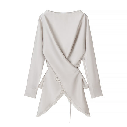 Irregular long sleeved top+long skirt set