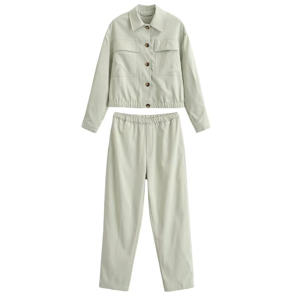 Flip pocket short jacket+leg cinching pants