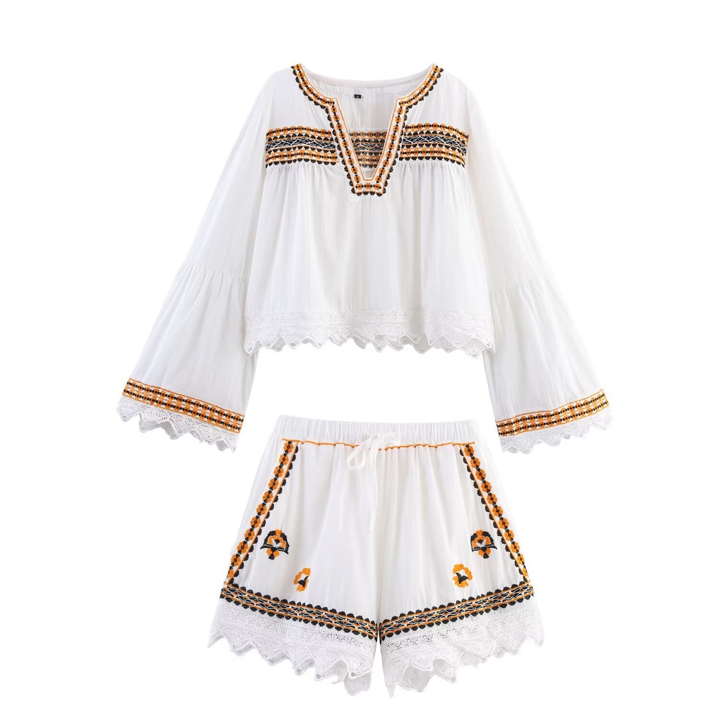 Embroidered shirt+embroidered shorts set