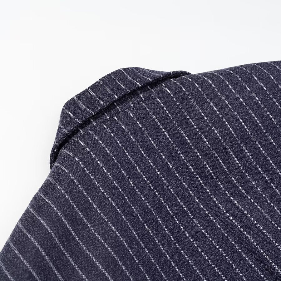 Striped woolen long coat jacket